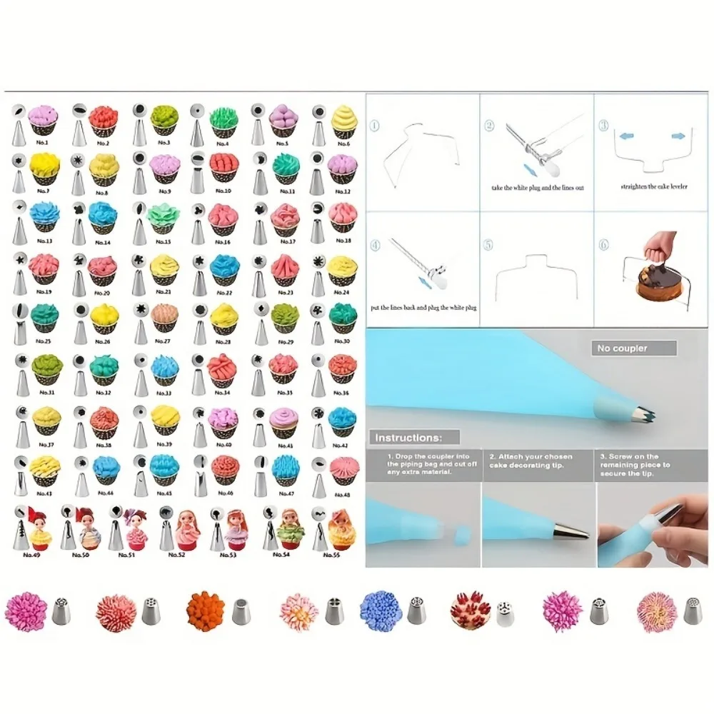 137PCS Cake Decorating Kit With Cake Turntable Pastry Piping Bag Russian Piping Tips Baking Tools cake turntable cake decorating kit