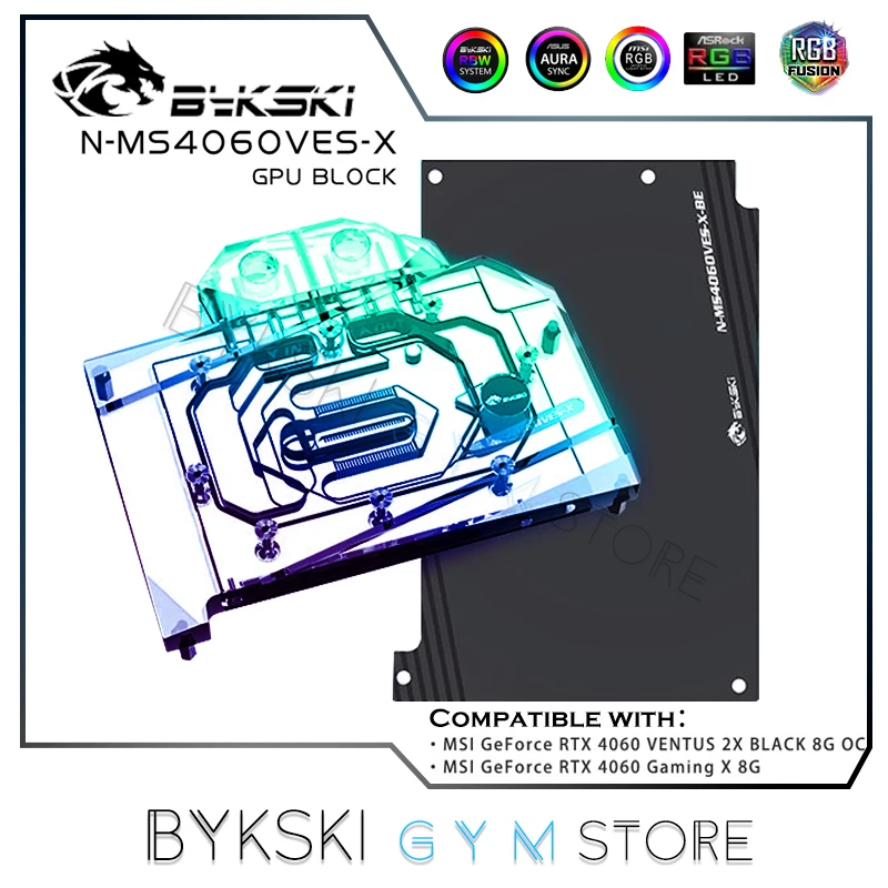 Bykski 4060 Gpu Block Msi Geforce Rtx 4060 Ventus/Gaming Vga Watercooler + Backplate 5V/12V Rgb Aura Sync N-Ms4060Ves-X