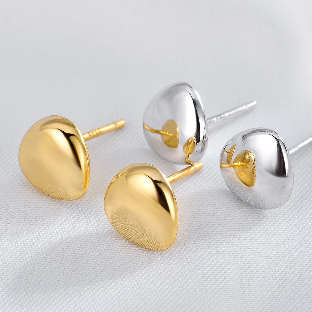 

Youth of Vigor Thick Bean Heart Solid 925 Silver Piercing Earrings 18K Gold Tone Polished Ear Studs E1025