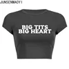 Big Tits Big Heart Print Pattern New Summer Short Sleeve O Neck Cropped Navel Women Crop Tops Fashion T-Shirt 3