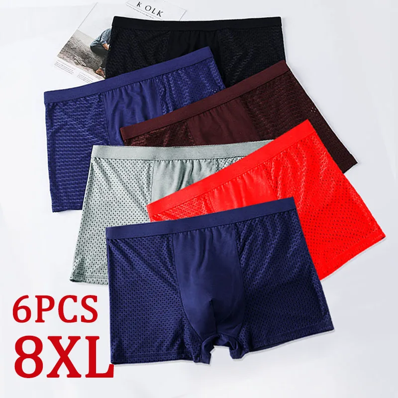 6PCS/Lot 8XL Mesh Mens Underwear Boxers Men Boxer Underwear men Boxers for Men Underwear Boxer Shorts Men Boxers Men Pantis sexy lingerie women mesh babydoll underwear exotic dresses hot cosplay fun elastic teddy costumes nightgown intimate slips porno