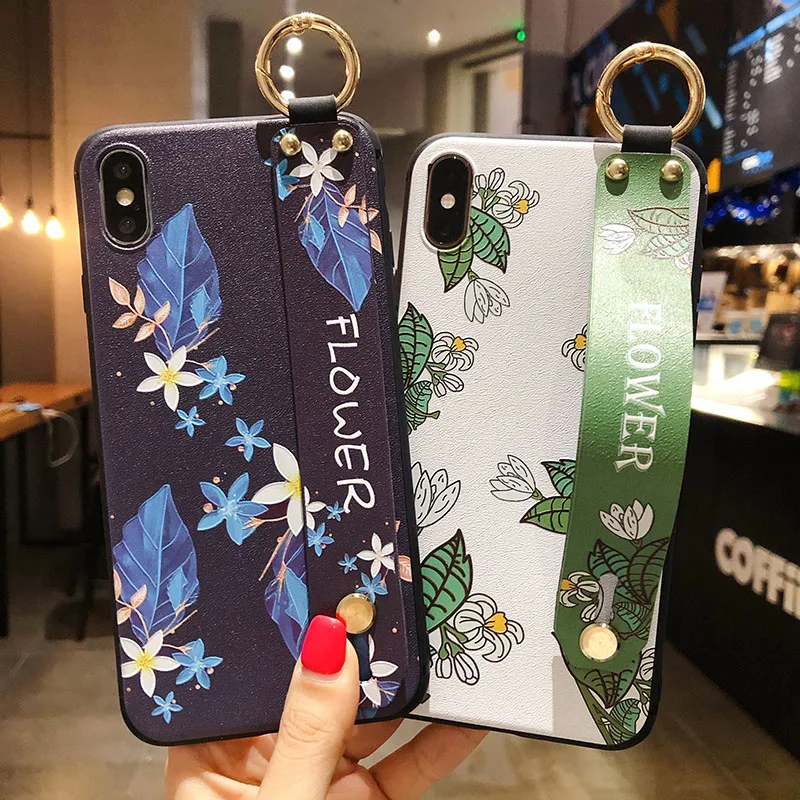 Floral Wrist Strap Phone Case with Botanical Design