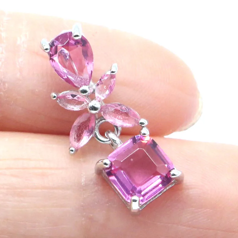 

22x10mm Jazaz Lovely Cute 2g Pink Tourmaline Violet Tanzanite For Females Gift 100% Real 925 Solid Sterling Silver Pendant