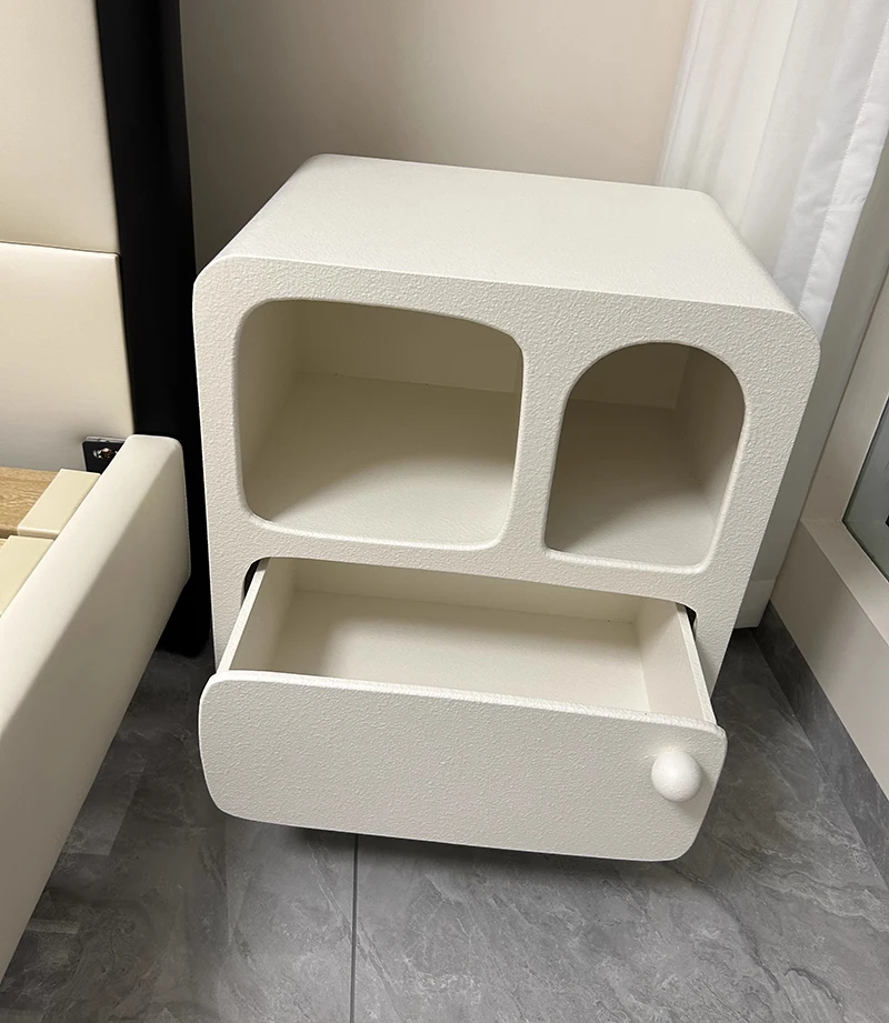 French Retro Nightstand Bedroom Furniture Night Table Creative Cream Style Household Design Upscale White Bedside Table