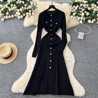 YuooMuoo Brand Fashion Aesthetic Patchwork Knitted Maxi Dress Autumn Winter Women Luxury Shirt Sweater Dress Office Lady Vestido - Image 3