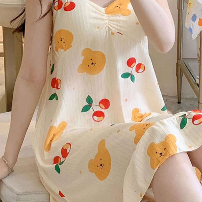 ملابس نوم نسائية بدون أكمام مع مشد فيونكة ، ثوب نو...