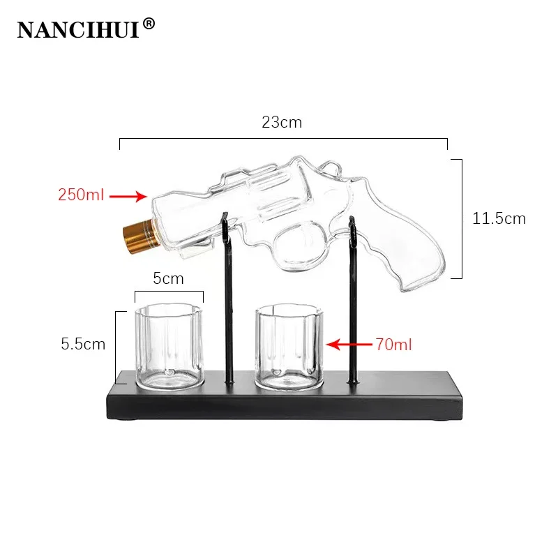 Revolver glass decanter whiskey glass set wine dispenser bar drinking container Pistol shaped glass bottle Exquisite men's gifts