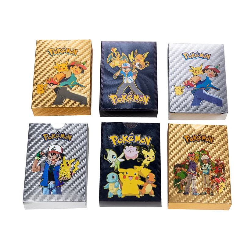 Pokemon Cards Metal 54PCS BOX Gold Silver Black Vmax GX Charizard Pikachu Rare Collection Battle Trainer Card Child Toys Gift