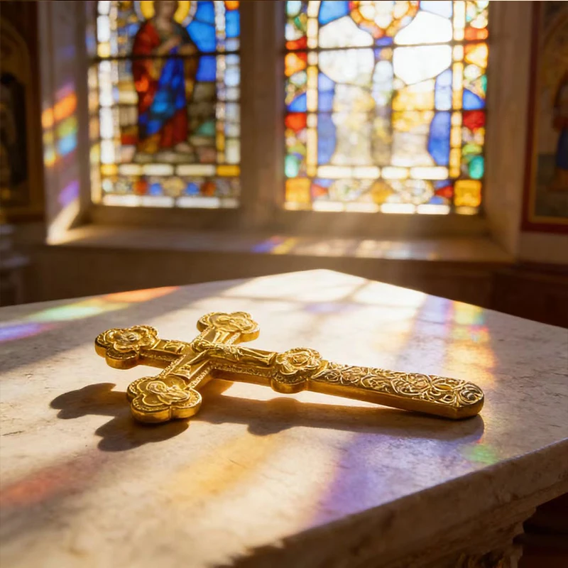 HTISOK Neues Elegantes Goldfarbenes Orthodoxes Handkreuz mit Blumengravuren für Kirchengottesdienste und Persönlichen Spirituellen Schutz – Detail 8