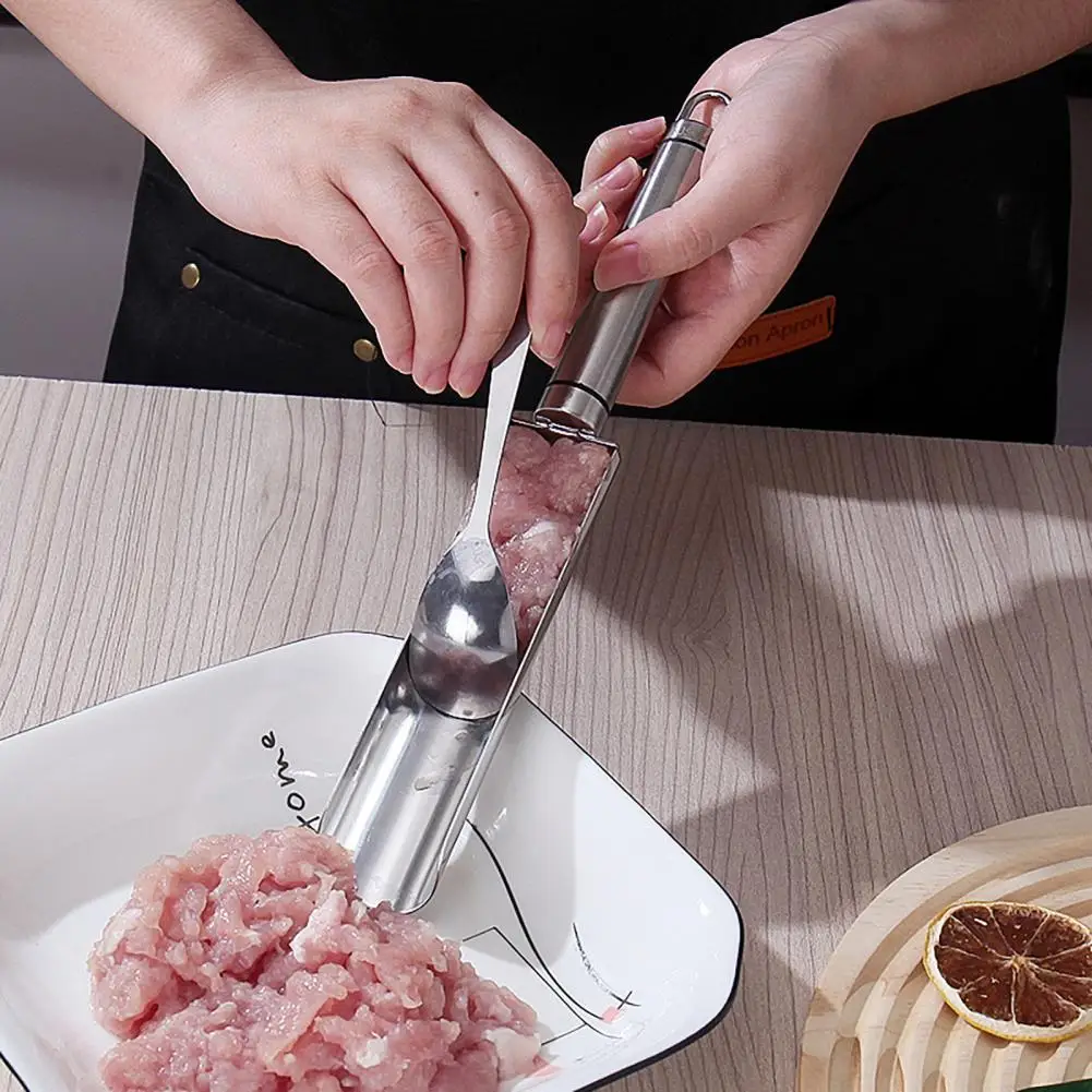 1 Set Meatball Mold Convenient Stainless Steel Meatball Maker With Spoon Kitchen Gadget For Household