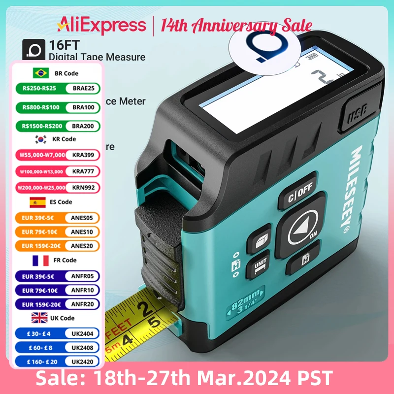 Télémètre Laser MiLESEEY S6 - Portée 50m, Précision ±2mm - Multifonction Ft/m/in