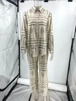 Printed Shirts Two Piece Set Women Long Sleeve Lapel Shirts High Waist Wide Leg Pants Suit For Women Home Wear Outfits Clothing - Image 5