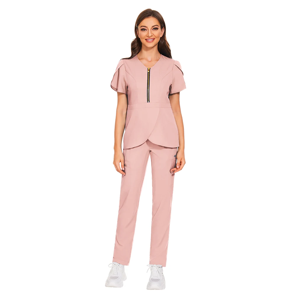 Women's New Suit Petal Sleeve Workwear Pet Shop Beauty Institution Nursing Scrub Workwear Slim Stretch Breathable Nurse Uniform