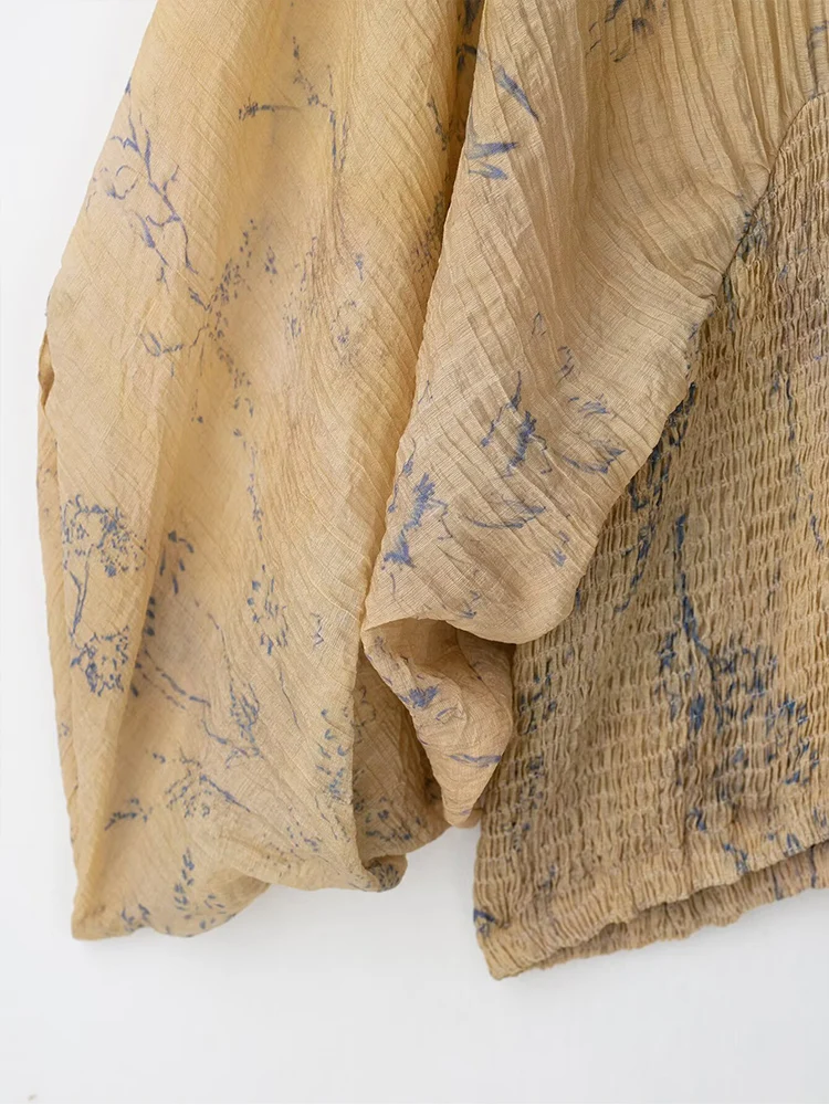 2025 Women's Vintage Printed Shirts & Blouses Top New Long Sleeve V Neck Loose Fashion Temperament Casual Chic Blouse Tops