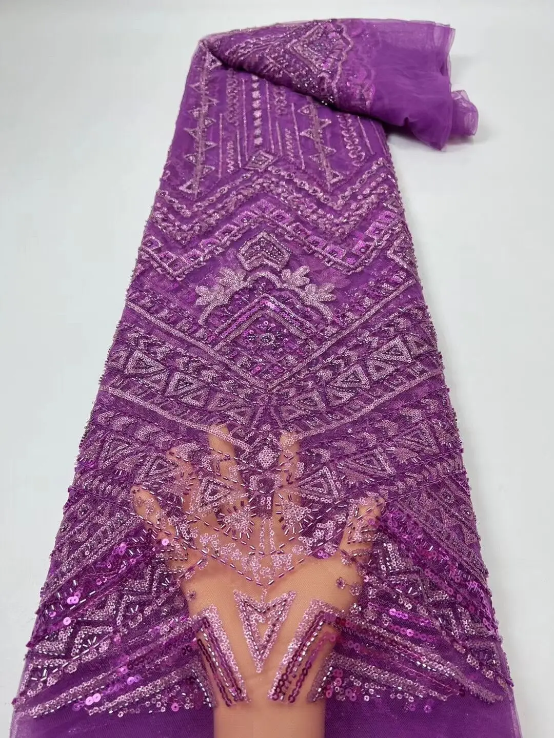 

African Lace Fabric ZH-12102815 Sequins and beads Embroidery French Tulle Nigerian Wedding Lace Material