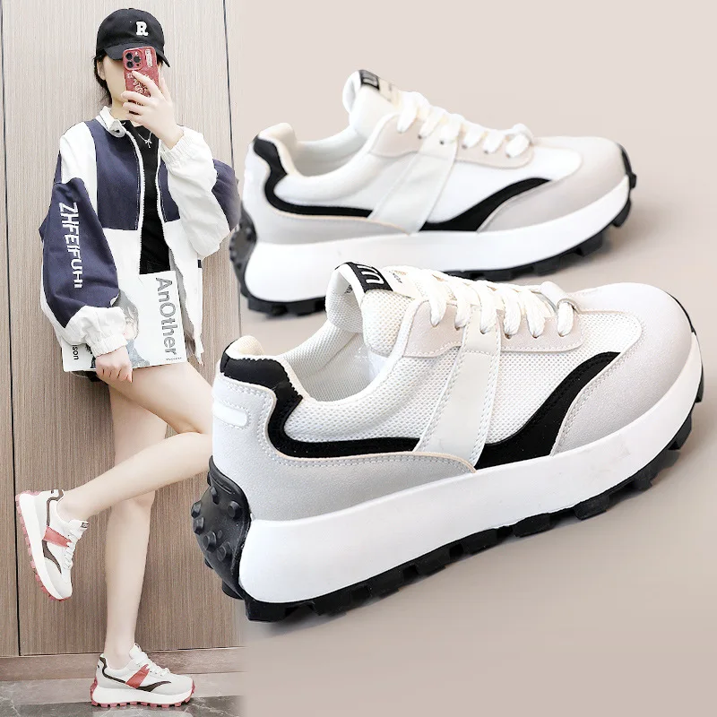 2024 Spring New Korean Edition Female Student Sports Breathable Running Thick Sole Casual Shoes