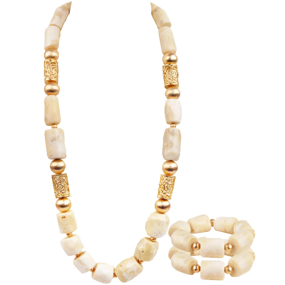 White Coral Jewelry Set for Men Nigerian Wedding African Beads Groom Set