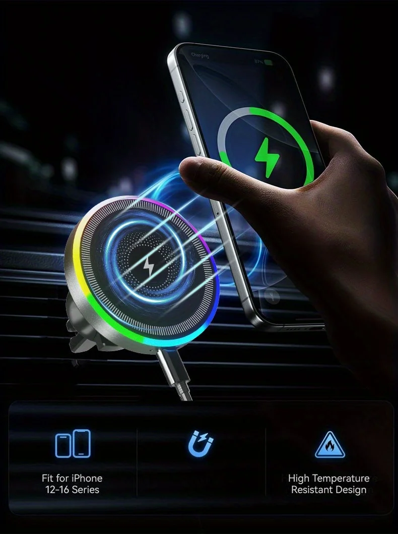 GlowDrive MagSafe car charger with RGB lighting