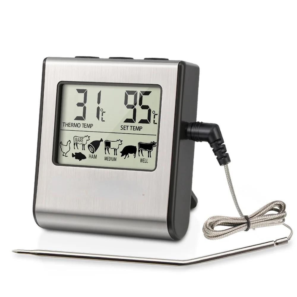 

Digital Barbecue Meat Thermometer for Oven Thermomet with Timer Meat Probe Cooking Kitchen Thermometer for Meat Food Thermometer