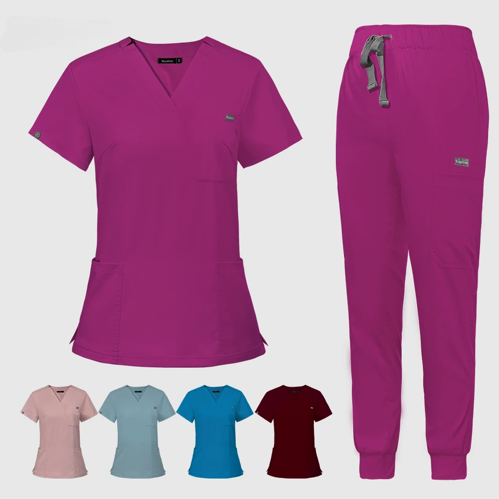 Multicolor Medical Scrubs Uniform Short Sleeve Tops+Pants Nursing Uniform Women Pet Shop Doctor Scrub Surgery Workwear Scrub Set 8170 4dress set public relations princess workwear uniform new foot massage technician sauna bathrobe nightclub ktv uniform set