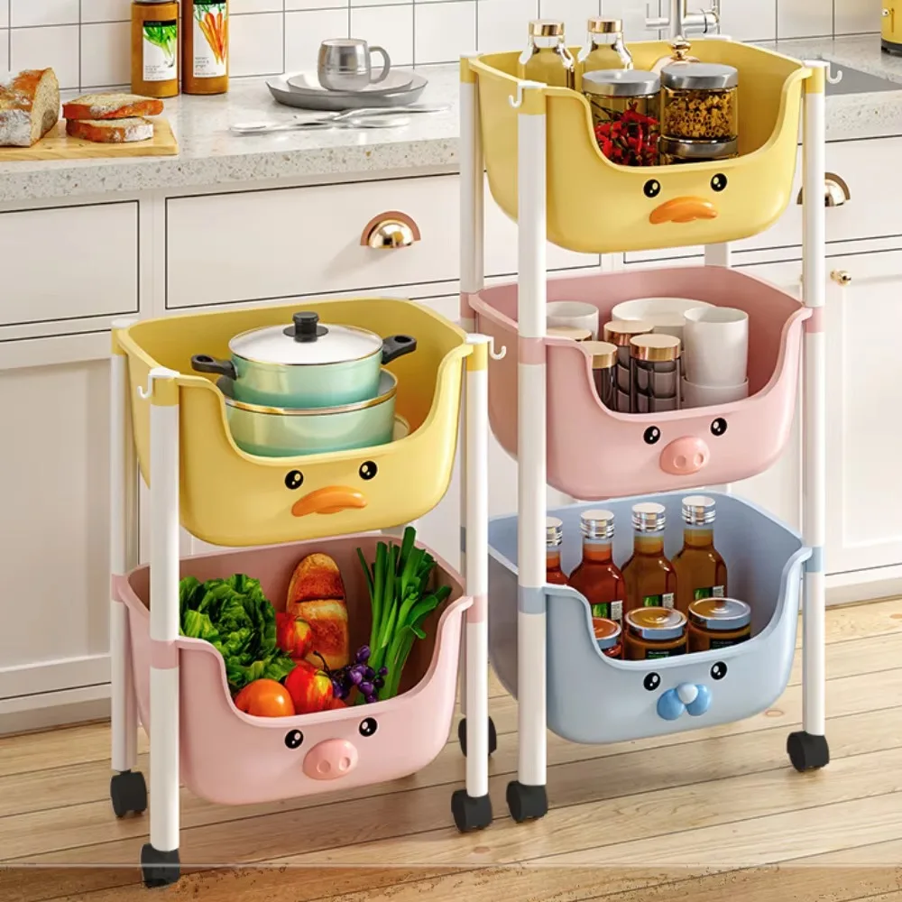Toy Storage Trolley for Miscellaneous Items U-Shaped Opening Design Household Multi-Layer Kitchen Fruit Vegetable Storage Rack