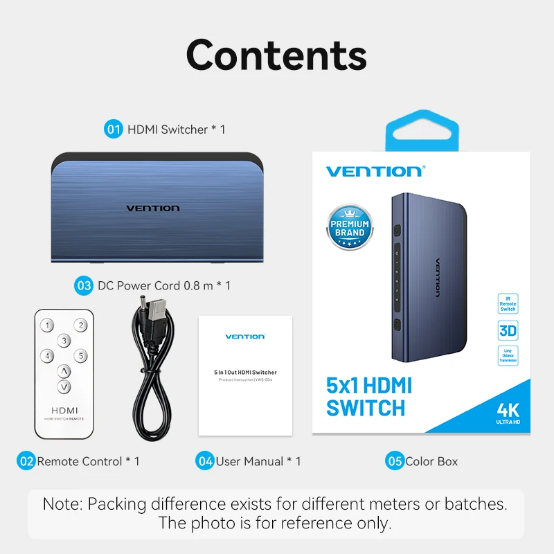 Vention HDMI Splitter 5 in 1 out 4K/60Hz HDMI 5x1 3x1 Adapter for XBOX 360 TV Mi Box Switch PS5 PS4
