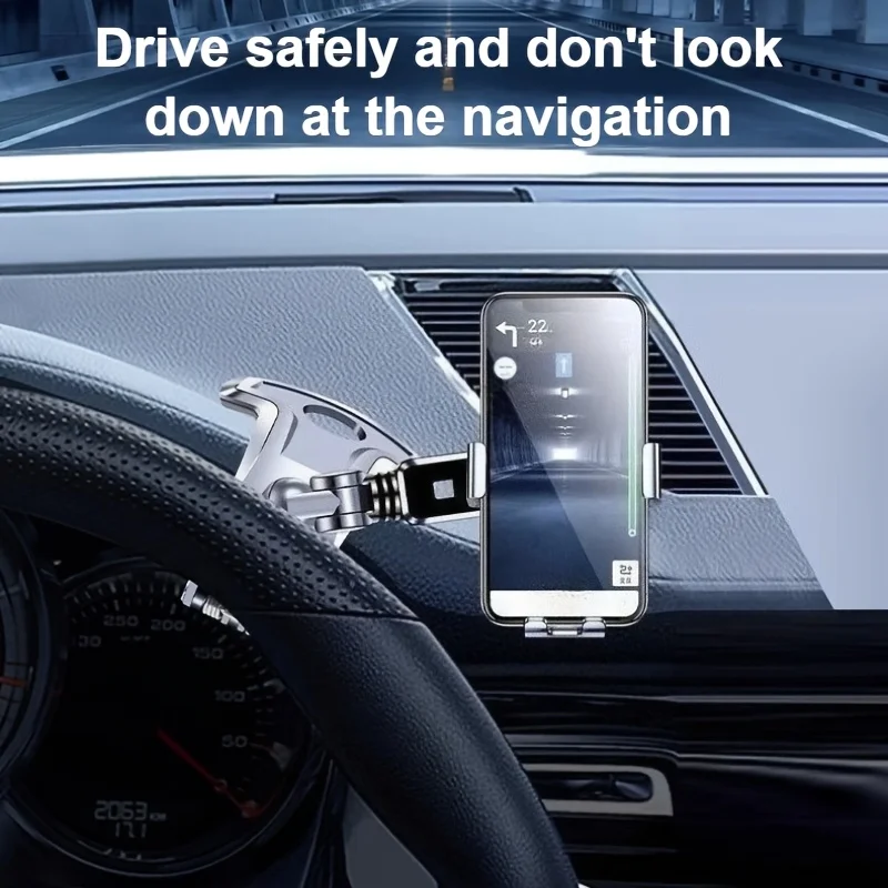 Dashboard-Mounted Adjustable Car Phone Holder - Non-Damaging Installation, Ideal for Navigation and Entertainment, Sleek Silver Finish