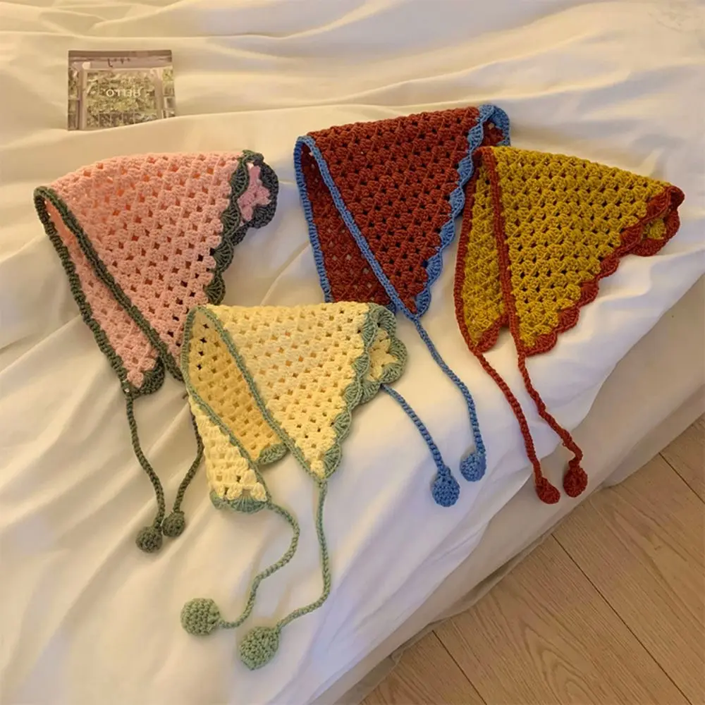 Handmade Crochet Headscarf Gift Hollow Knitted French Pastoral Style Headband Towel Retro Hairband 2