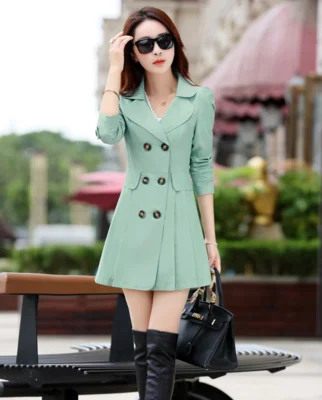 Ailegogo New Women's Trench Coat Spring Autumn Black Green Slim Double Breasted Windbreaker Outerwear Female Casual Trench Coat Parkas Coats & Jackets