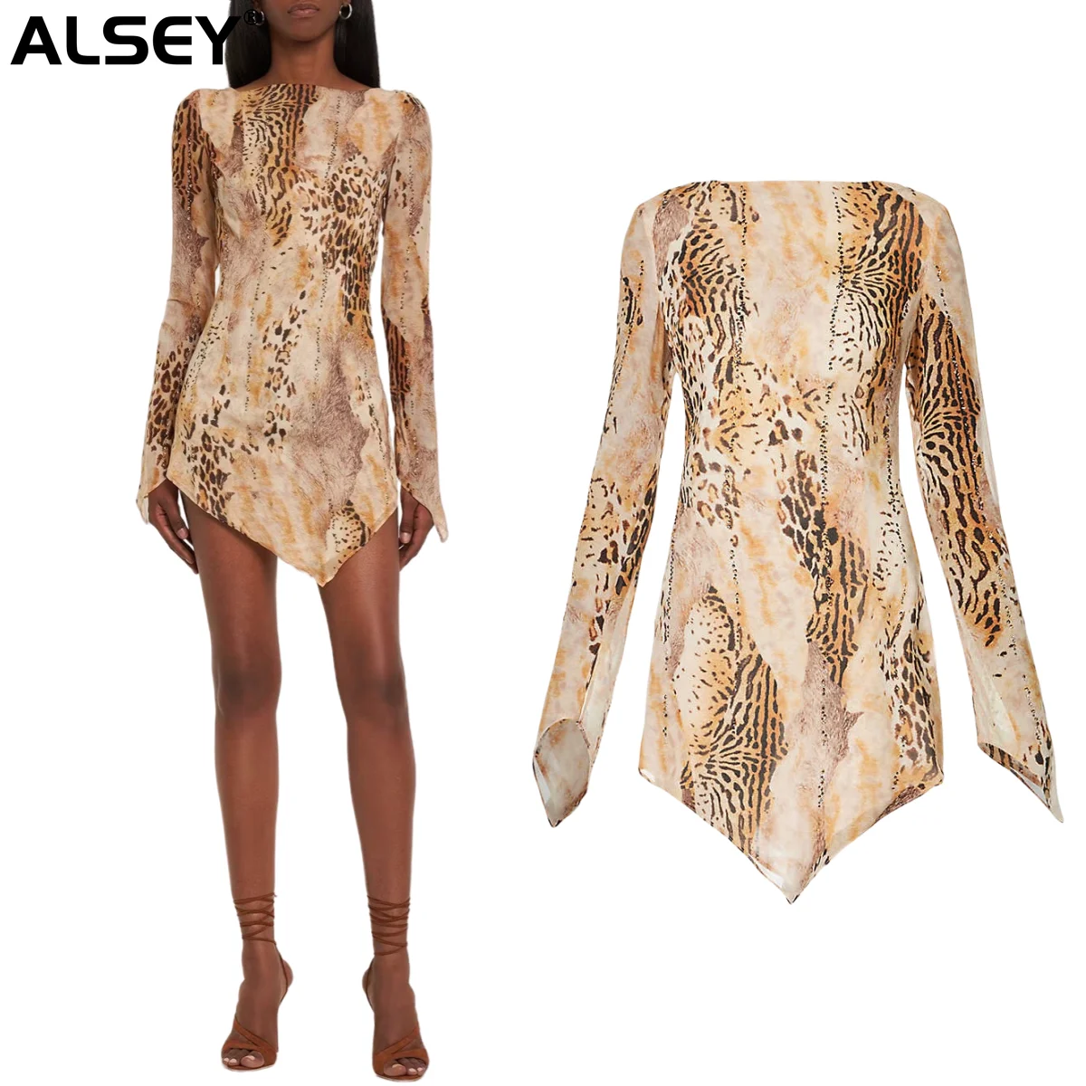 

ALSEY Rhinestone Printed Backless Mulberry Silk Cotton Blend Fabric Active Printing Handmade Rhinestone Women's Top Sexy Dresses