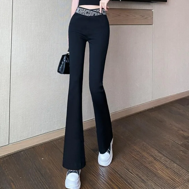 2023 New Spring Summer Micro Bell-bottom Pants Outer Wear High-waisted Lean Stretch Tight Elastic Hin Thin Long Trousers Women jeans front split micro large high waisted tight elastic straight dragging flared trousers for women