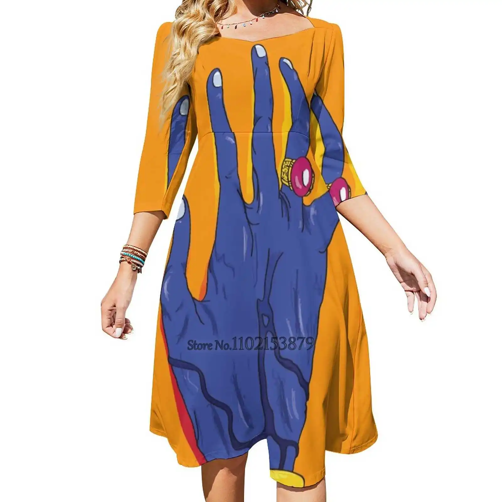 

Everything Everything - Blue Hand Back Lacing Backless Dress Square Neck Dress Sweetheart Knot Flared Dress Everything