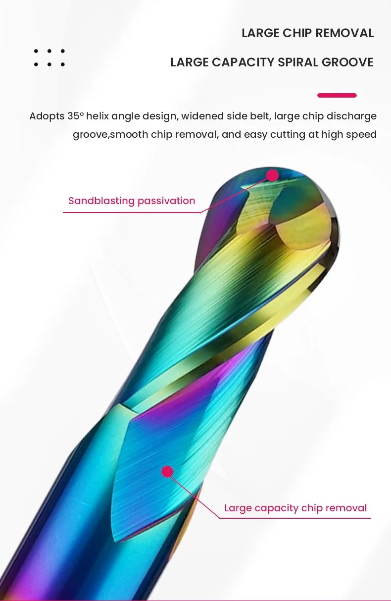 Gamont TGP-HRC60 2-flöte farb kreis dlc-beschichtung wolfram stahl karbid aluminium kugel end fräser cnc bearbeitung fräser – Detail 8