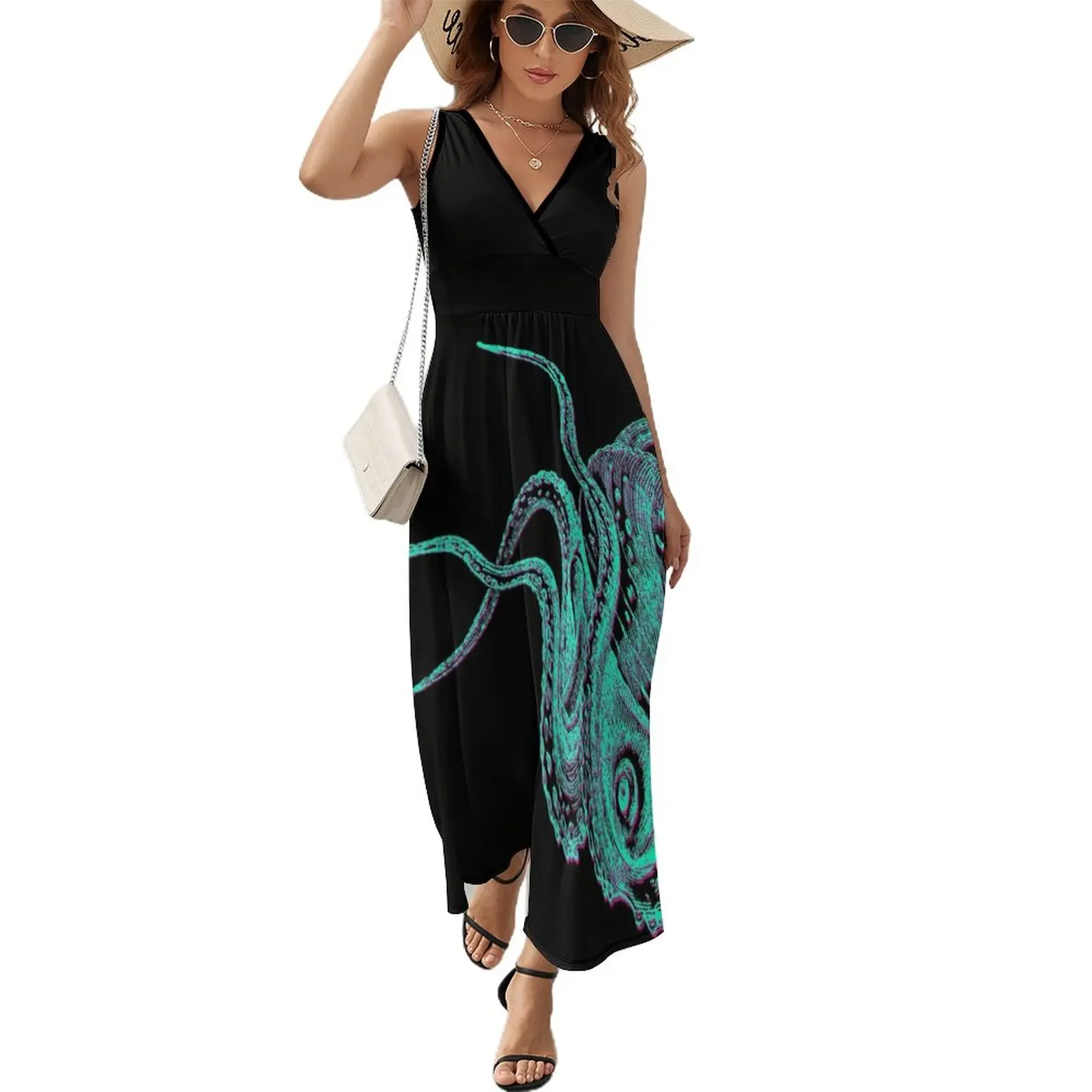 

Vintage Neon Octopus Tentacles Sleeveless Dress prom dress Beachwear chic and elegant woman dress