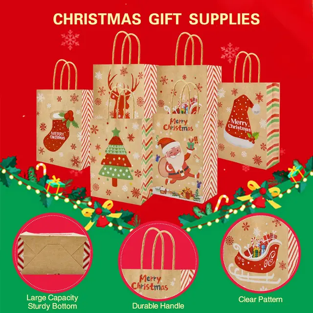 Brown Paper Christmas Paper Treat Bags Mistletoe White Christmas - Main Image