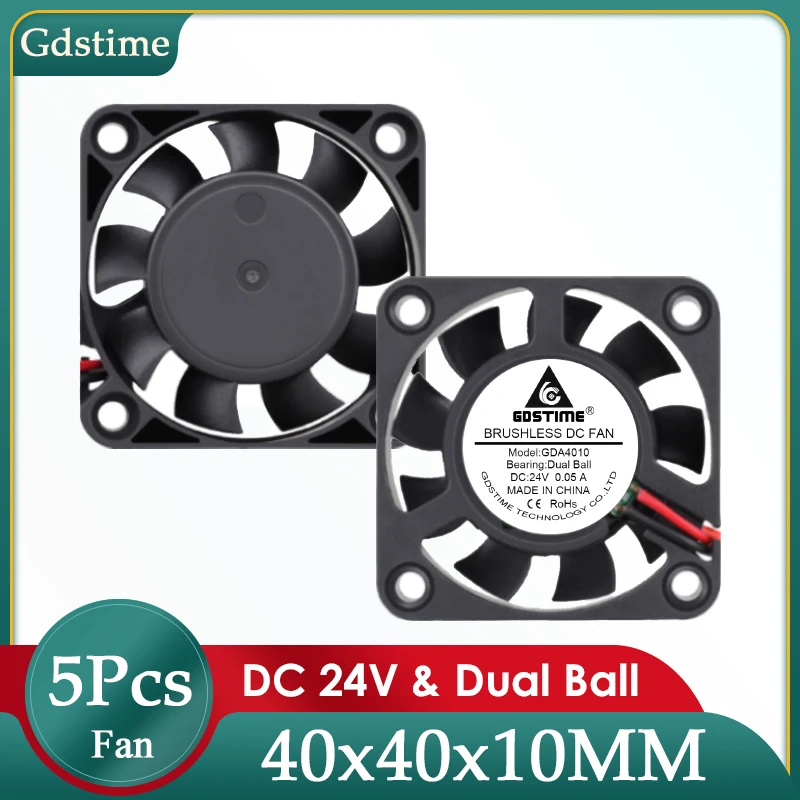 

5PCS Gdstime DC 24V Low Noise 40x10mm 40mm Dual Ball Axial Fan 4010 Computer PC Case Cooler Fan for 3D Printer, DVR, NAS Cooling
