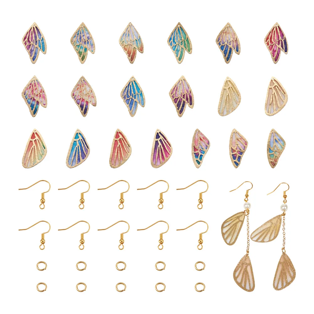 

DIY Wing Drop Earrings Making Kit Butterfly Imitation Metal Cloth Pendants Jump Rings Hooks Colorful Fashion Jewelry Accessories