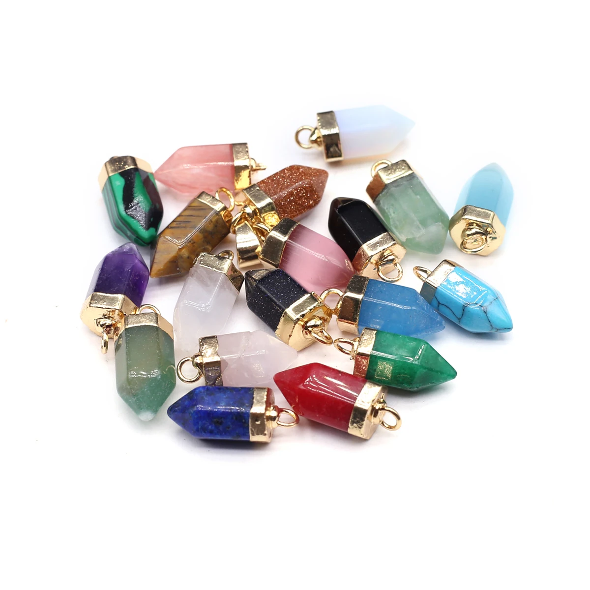 

10 Pcs Hexagonal Cone Shape Healing Crystal Stone Pendants Agate Charms for Making Jewelry Necklace Gift