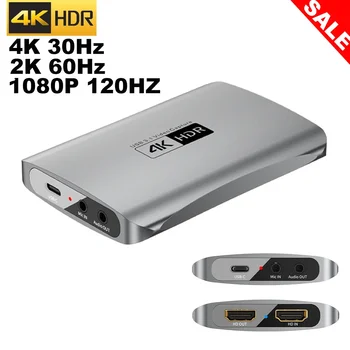 4K 레코딩 캡처 카드 4K USB C HDMI PS5 4 닌텐도 스위치 카메라 비디오 게임 캡처 박스, 오디오 마이크 스트리밍 포함