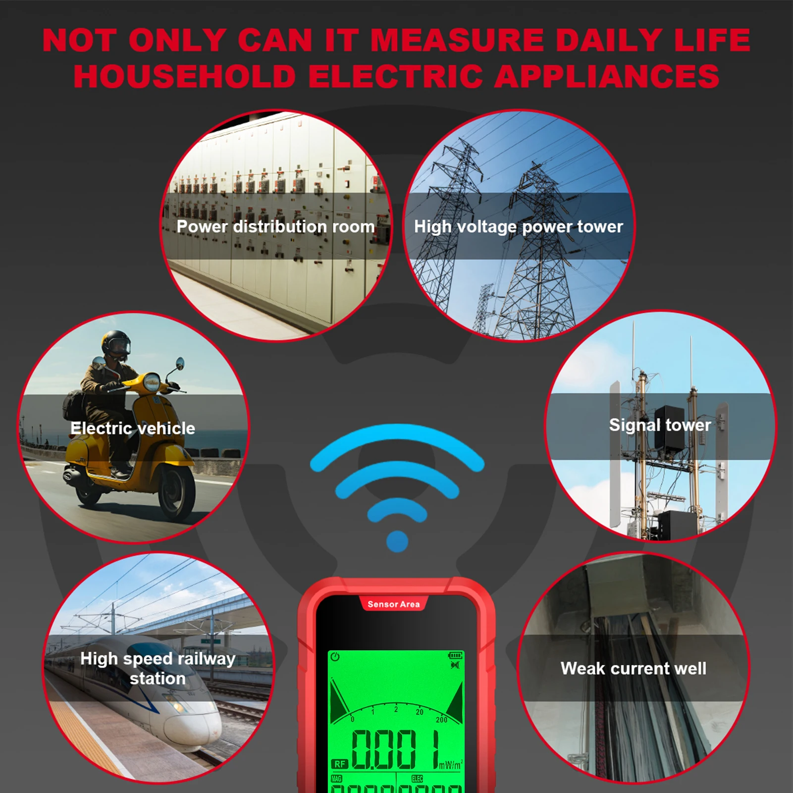 3in1 Electromagnetic Field Radiation Detector EMF Meter for AC Magnetic Field Electric Microwave Radiation Intensity Data
