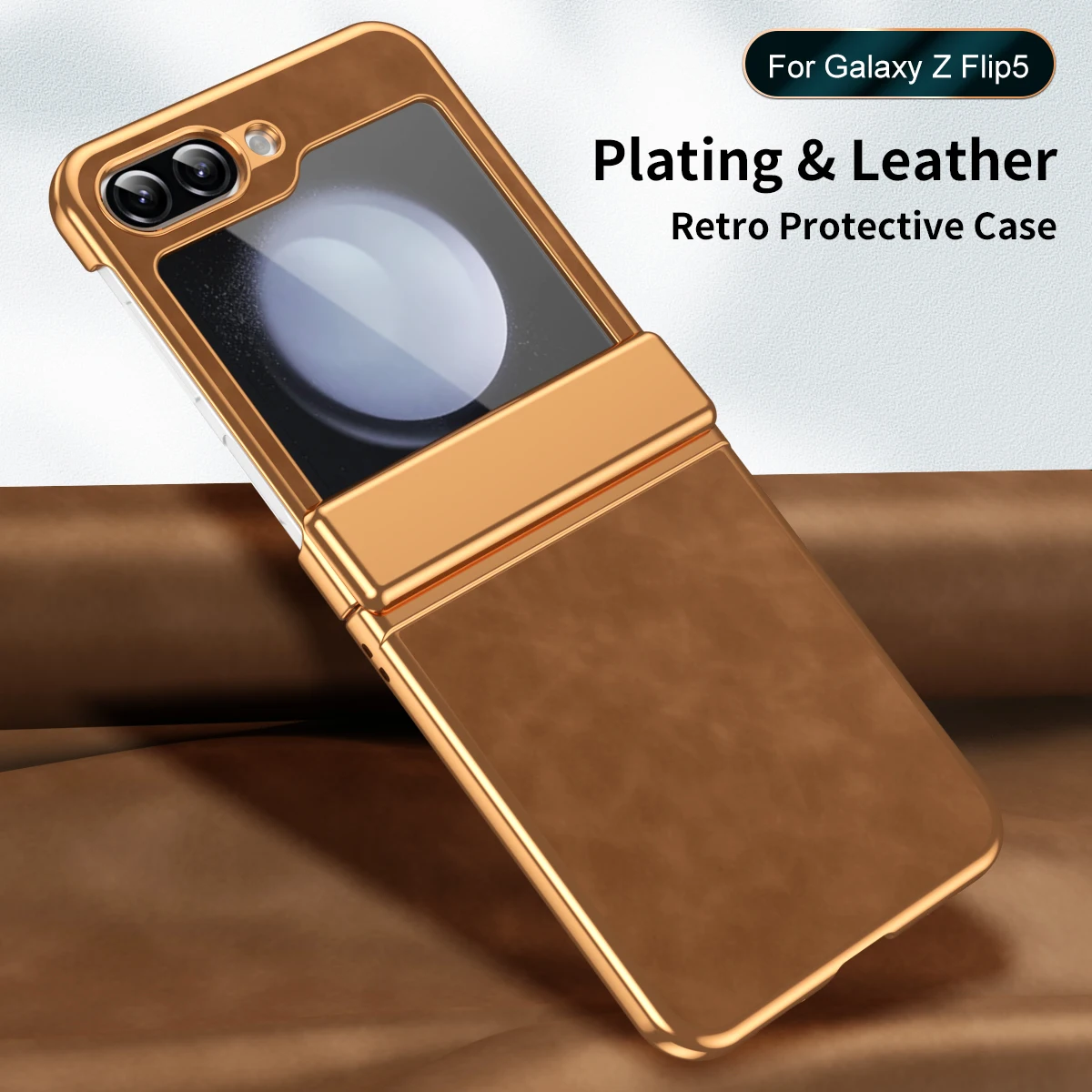 Leather Phone Case For Samsung Galaxy Z Flip 6 5 4 3 5G Luxury Leather Electroplated All-inclusive Folding Hinge Shockproof Protect Hard Cover