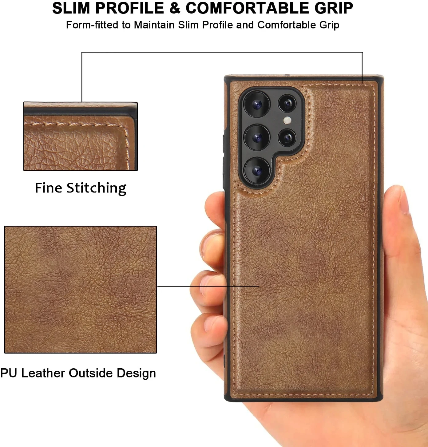 Luxury Business PU Leather Texture Shockproof Back Cover in Soft Bumper Design