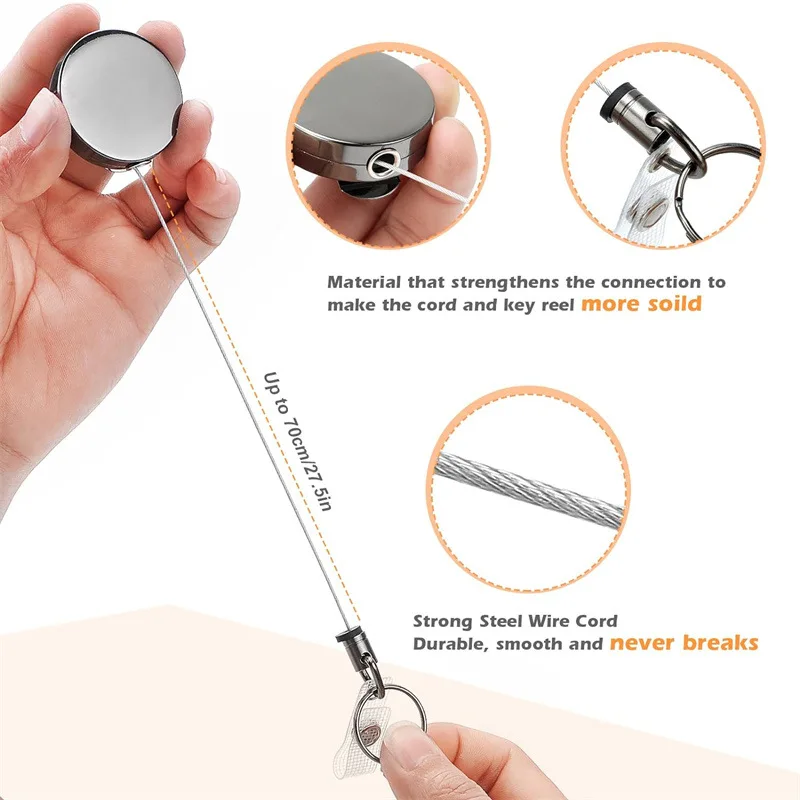 1pc Heavy Duty Metal Retractable Badge Holders Carabiner Keychain Belt Badge Reels Clip Key Ring ID Card Holder badge holder,retractable badge reel,retractable id lanyard,retractable id tag,badge holder keychain