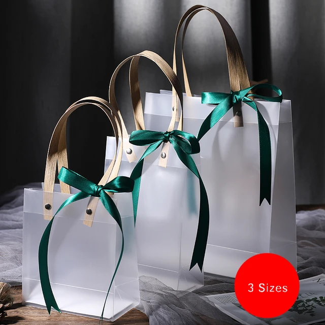 10pcs Semi Clear Plastic Gift Bags Champagne Handle Wedding Gift  Transparent Bag Birthday Handbag Party Favors PP Gift Wrap Bag - AliExpress