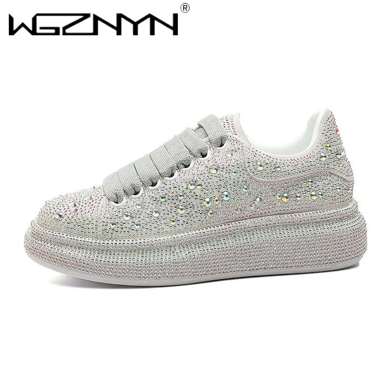 2023 Summer Fashion Women Crystal Sports Shoes Outdoor Sneakers Mesh  Breathable Lightweight White Shoes Campus Casual Tennis