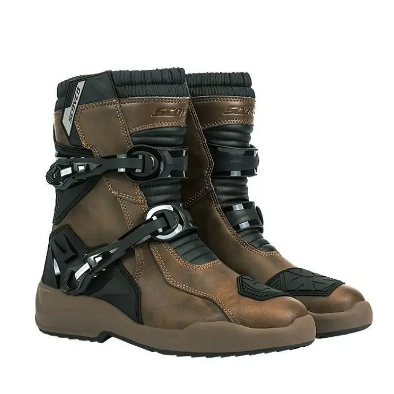 

Мотоциклетные ботинки Scoyco MT038 для мужчин, водонепроницаемая обувь для мотоциклистов, коричневые кожаные сапоги для мотокросса, Нескользящие