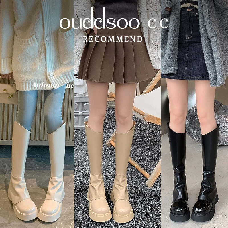 

ODS Mid Calf Chelsea Boots For Women Ladies Modern Western Female Shoes 2023 Platform Fashion Round Toe Rubber Genuine Leather