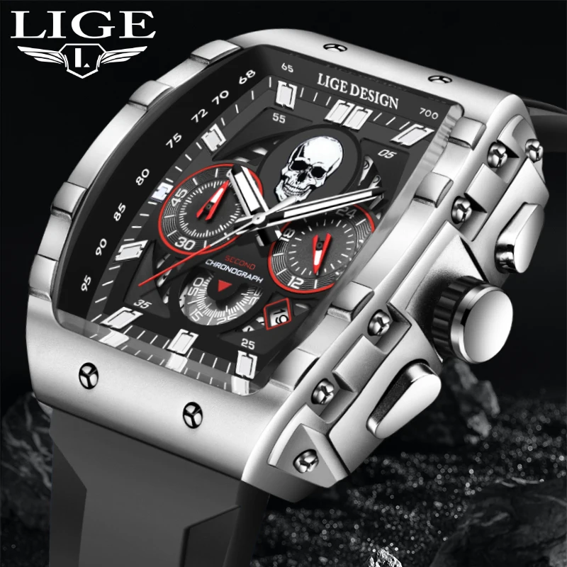 LIGE Top Brand Men's Watches Luxury Square Quartz Wristwatch Waterproof Military Chronograph Watch For Men Relogio Masculino+BOX