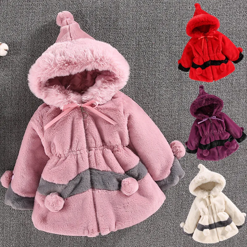 Baby girl clothes 1-8T winter warm fur coat girl wool sweater fur padded jacket big ears thickened quilted cotton baby coat