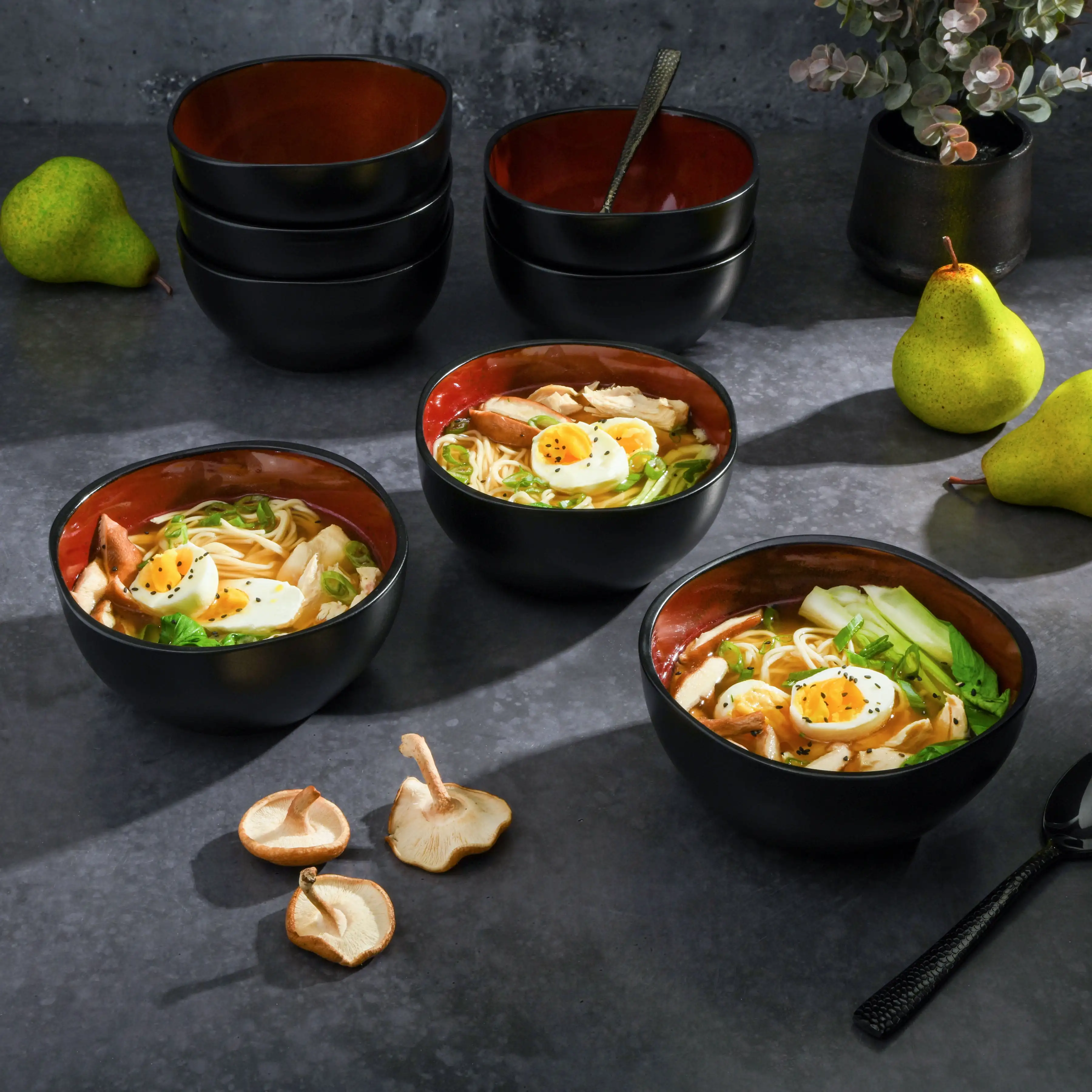 

Gibson Home Soho Lounge 6" Square Bowl, Red Reactive Stoneware, 8pk